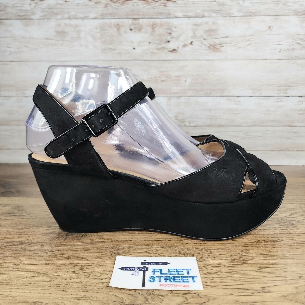 Salvatore Ferragamo Womens Black Wedge Heel Suede Open Toe Sandals Size 9 M